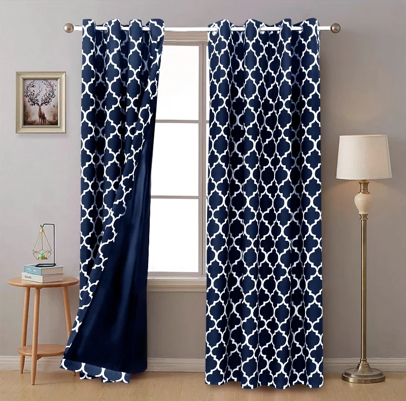 2 PCs Blackout Room Curtains-Blue Geometric