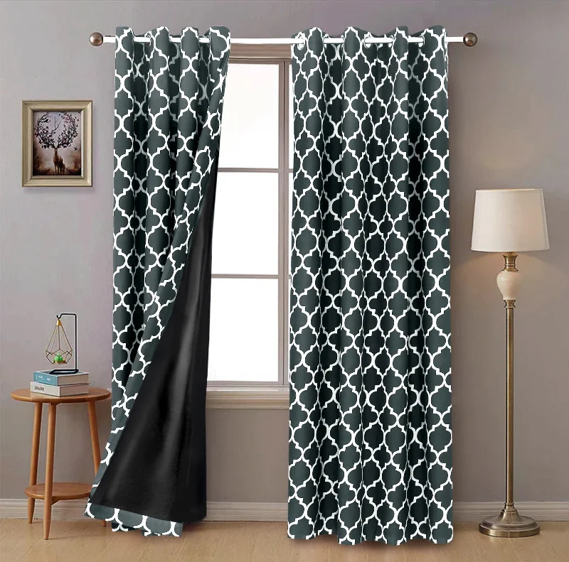 2 PCs Blackout Room Curtains-Grey Geometric