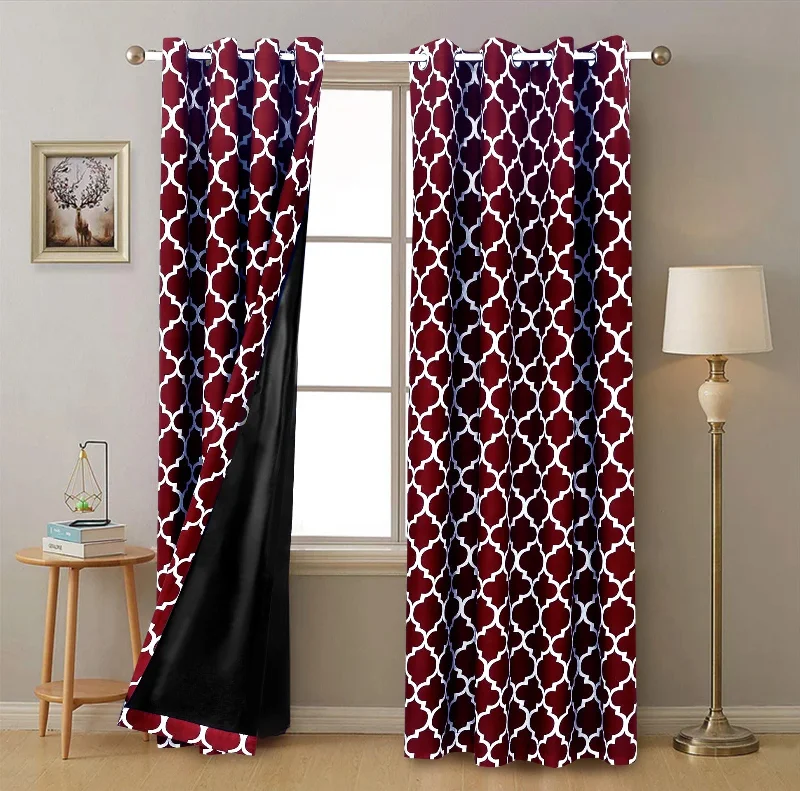 2 PCs Blackout Room Curtains-14924Plum Geometric