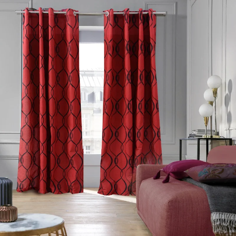 2 PCs Room Curtains-Maroon Geometric