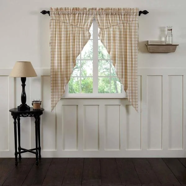 Annie Buffalo Check Tan Lined Prairie Curtains 63"