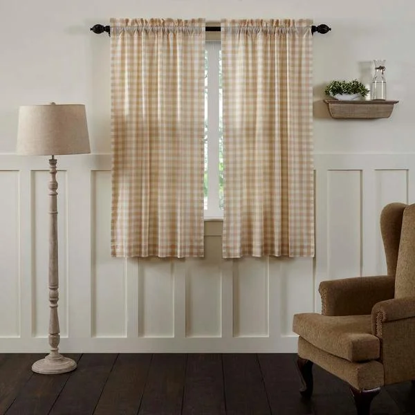 Annie Buffalo Check Tan Lined Short Panel Curtains 63"