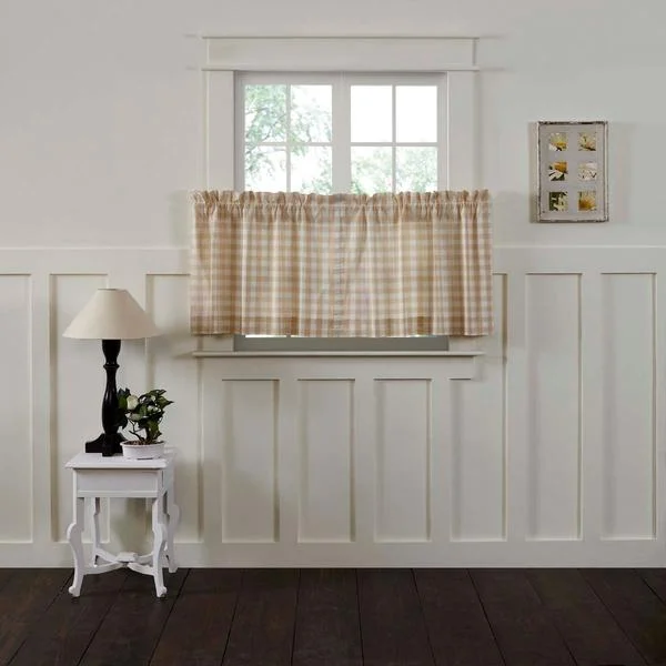 Annie Buffalo Check Tan Lined Tier Curtains 24"