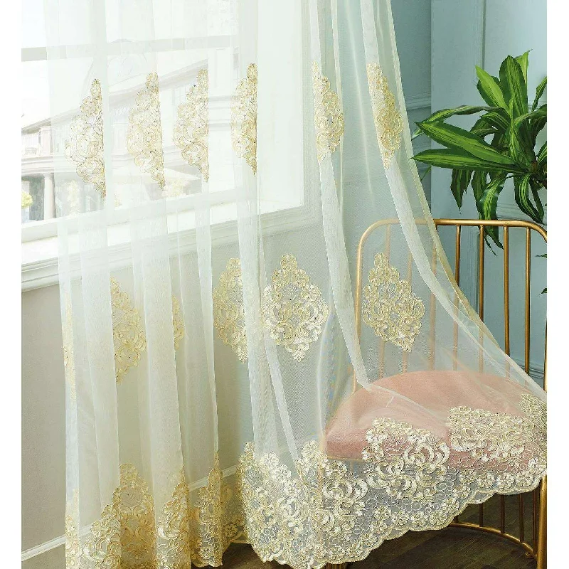 Brittany Gold Floral Embroidery Sheer Curtain