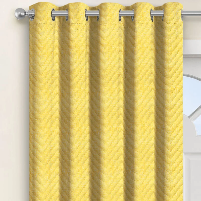 Velosso Chevron Ochre Yellow Thermal Eyelet Door Curtain