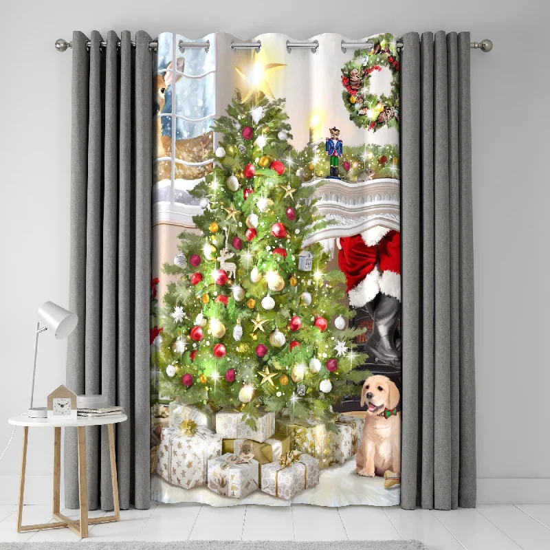 Christmas Tree Eyelet Single Panel Door Curtain by Fusion in Multi