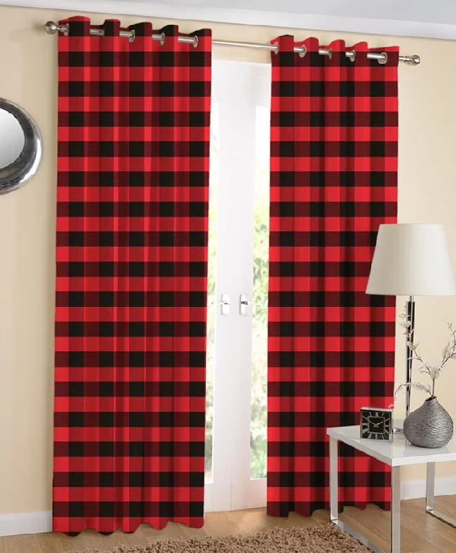 Cotton Big Check 7ft Door Curtains Pack Of 2