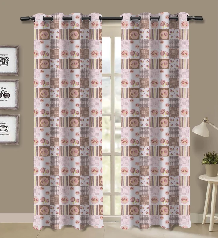 Cotton Check Floral 7ft Door Curtains Pack Of 2