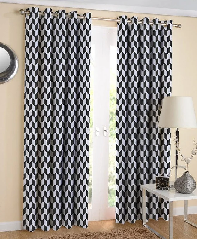 Cotton Classic Diamond Black 7ft Door Curtains Pack Of 2