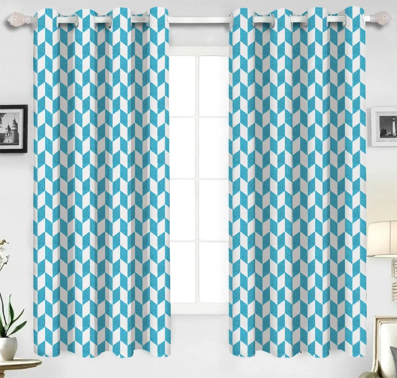 Cotton Classic Diamond Sea Blue 5ft Window Curtains Pack Of 2