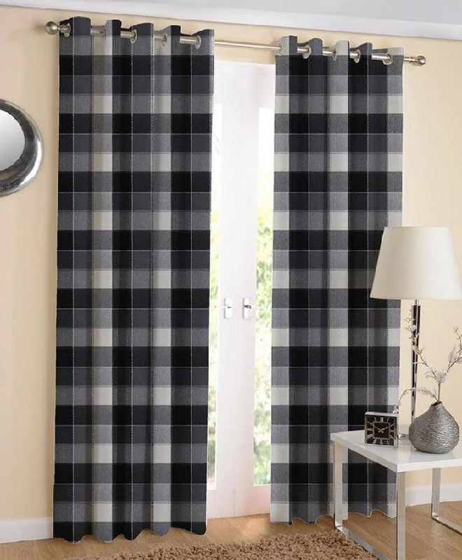 Cotton Dobby Black 7ft Door Curtains Pack Of 2