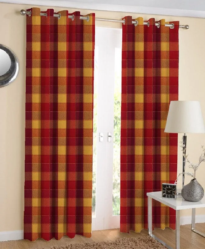 Cotton Dobby Red 7ft Door Curtains Pack Of 2