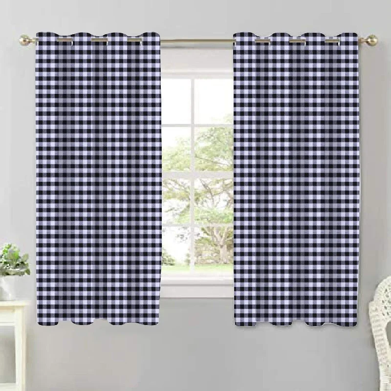 Cotton Gingham Check Black 5ft Window Curtains Pack Of 2