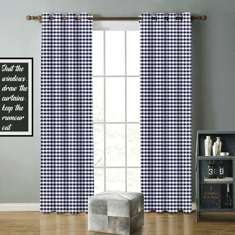 Cotton Gingham Check Black 7ft Door Curtains Pack Of 2