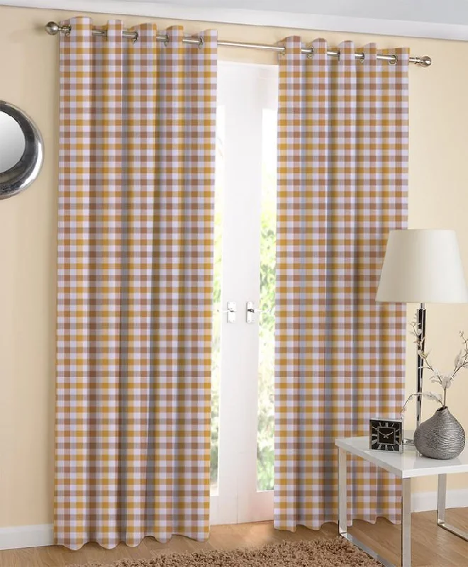 Cotton Lanfranki Yellow Check 7ft Door curtains Pack Of 2