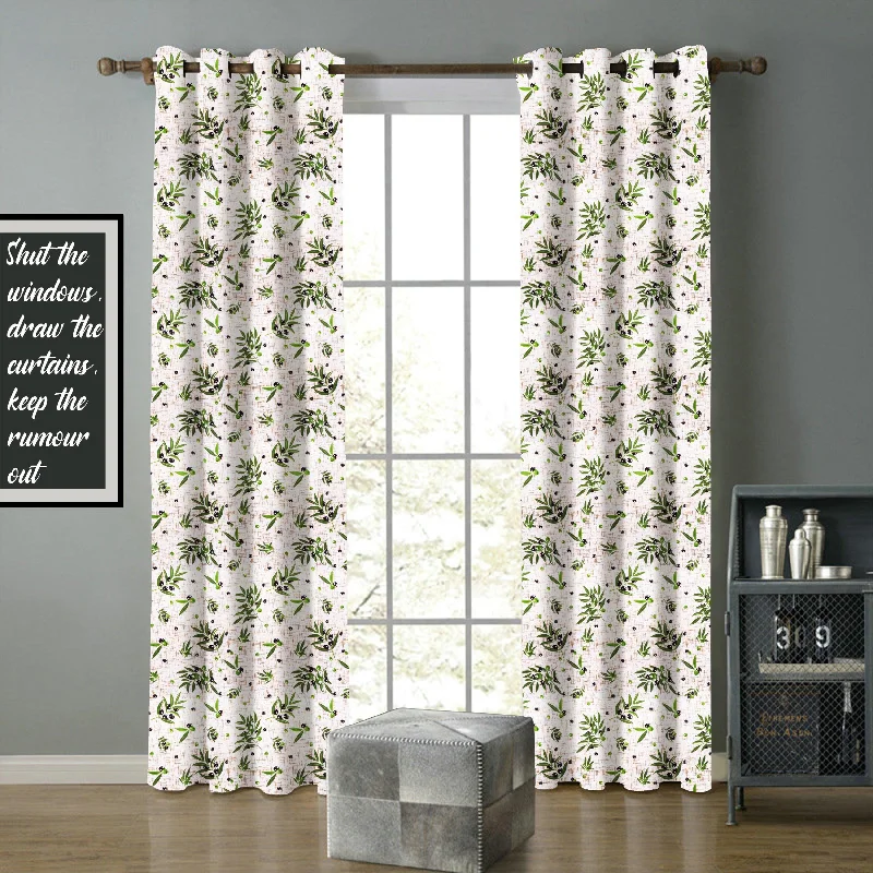 Cotton Olive Leaf 7ft Door Curtains Pack Of 2