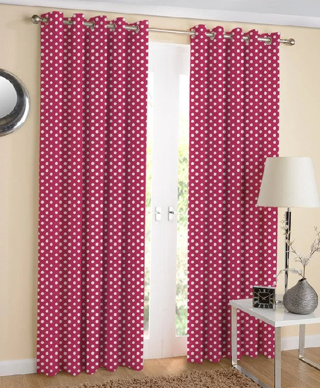 Cotton Pink Polka Dot 7ft Door Curtains Pack Of 2