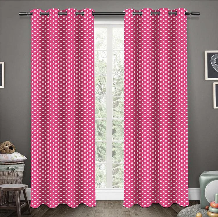 Cotton Pink Polka Dot 9ft Long Door Curtains Pack Of 2