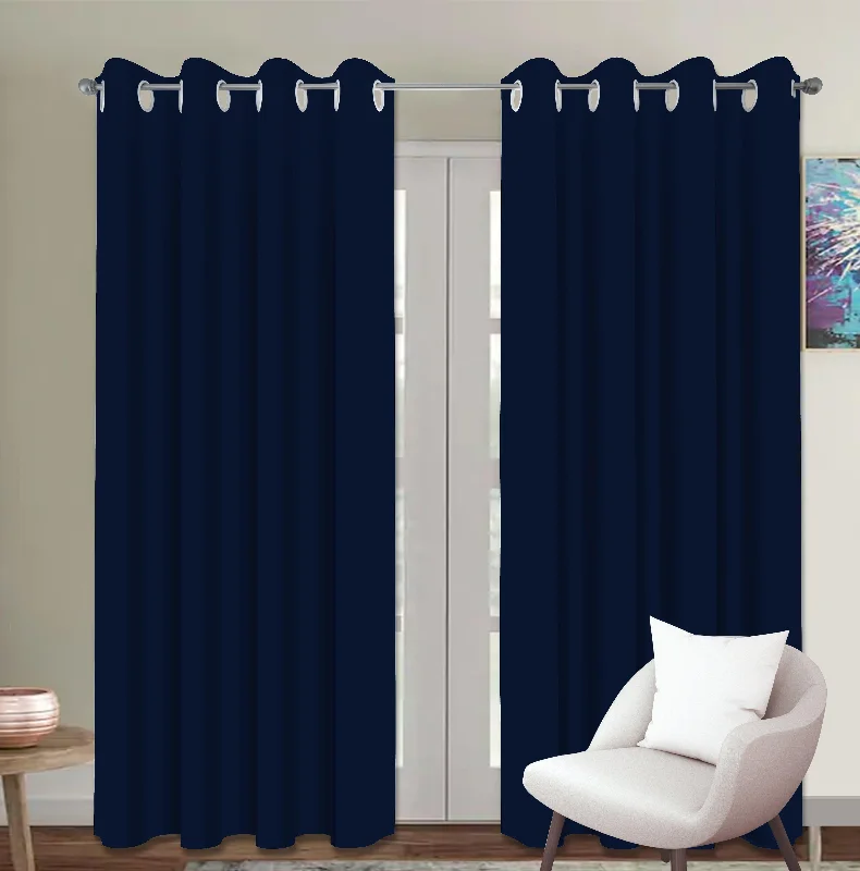 Cotton Solid Blue 7ft Door Curtains Pack Of 2