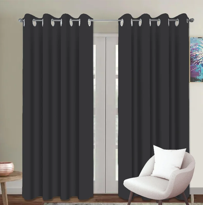 Cotton Solid Grey 7ft Door Curtains Pack Of 2