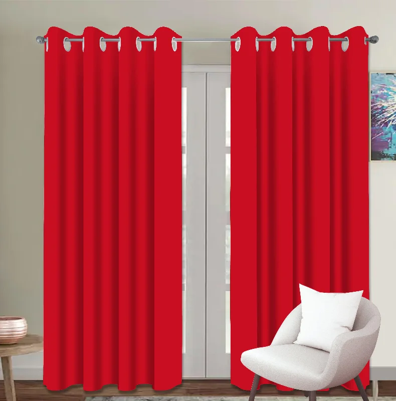 Cotton Solid Red 7ft Door Curtains Pack Of 2