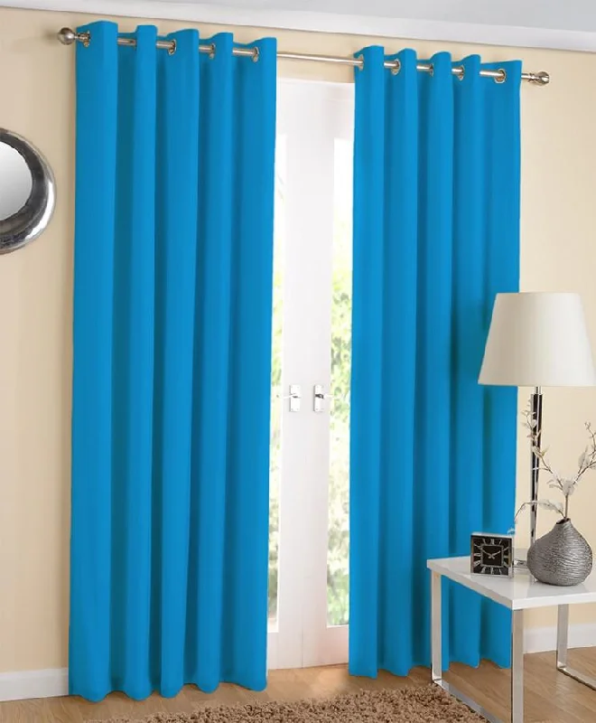 Cotton Solid Turquoise Blue 7ft Door Curtains Pack Of 2