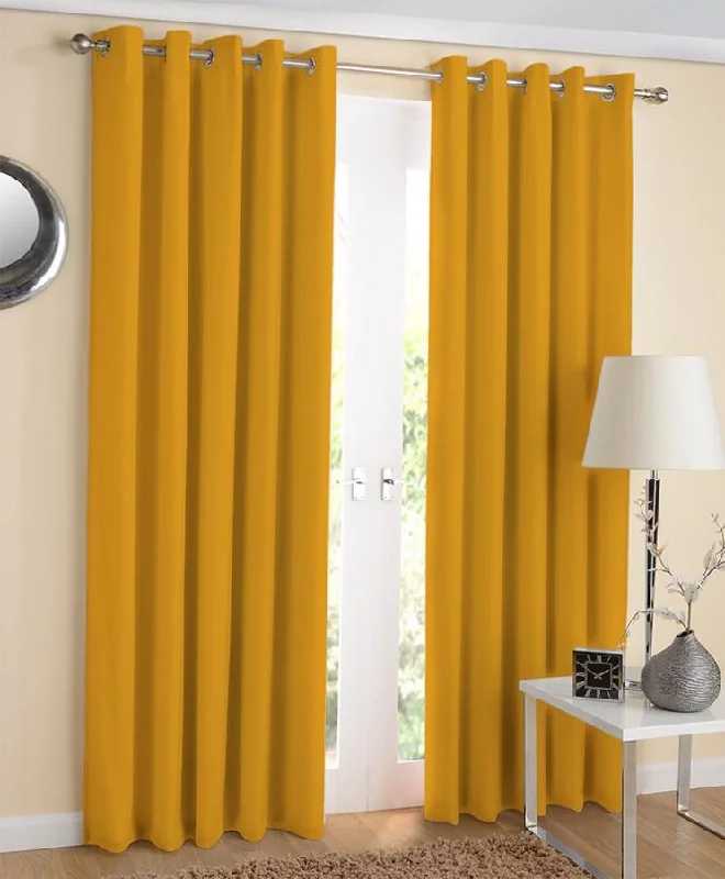 Cotton Solid Yellow 7ft Door Curtains Pack Of 2