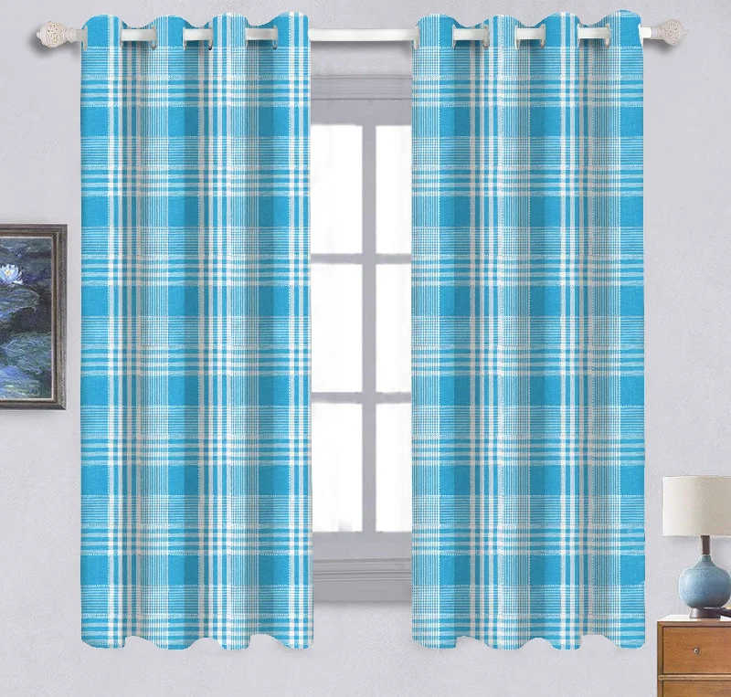 Cotton Track Dobby Blue 5ft Window Curtains Pack Of 2