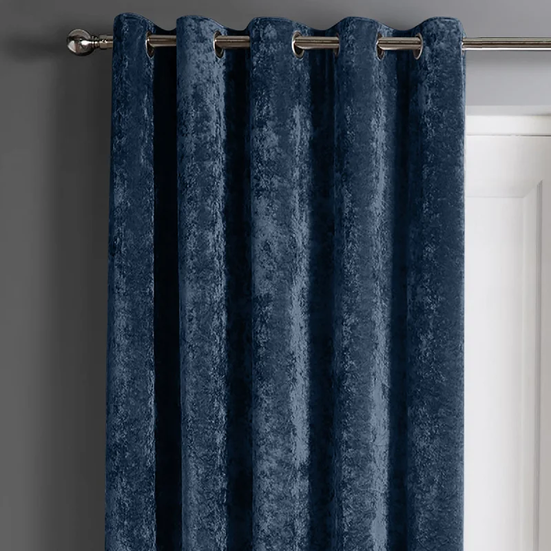 Intimates Crushed Velvet Navy Blue Eyelet Door Curtain