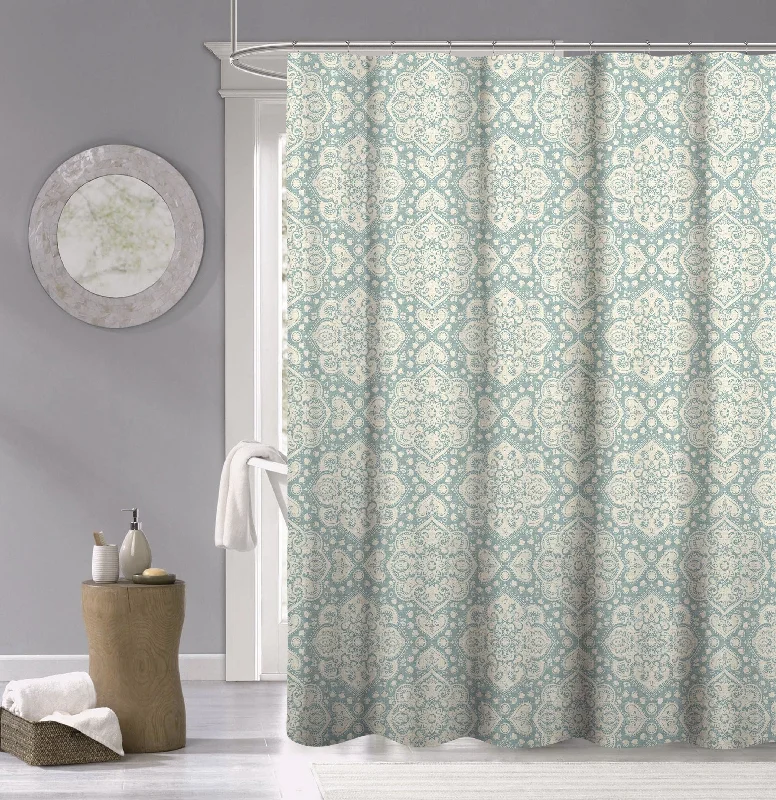 Dainty Home 100% Cotton Printed Medallion Designed 70" x 72" Shower Curtain