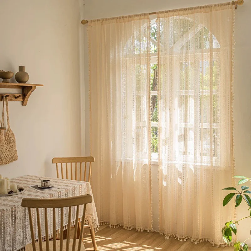 Demetra Boho Linen Sheer Curtain Pleated