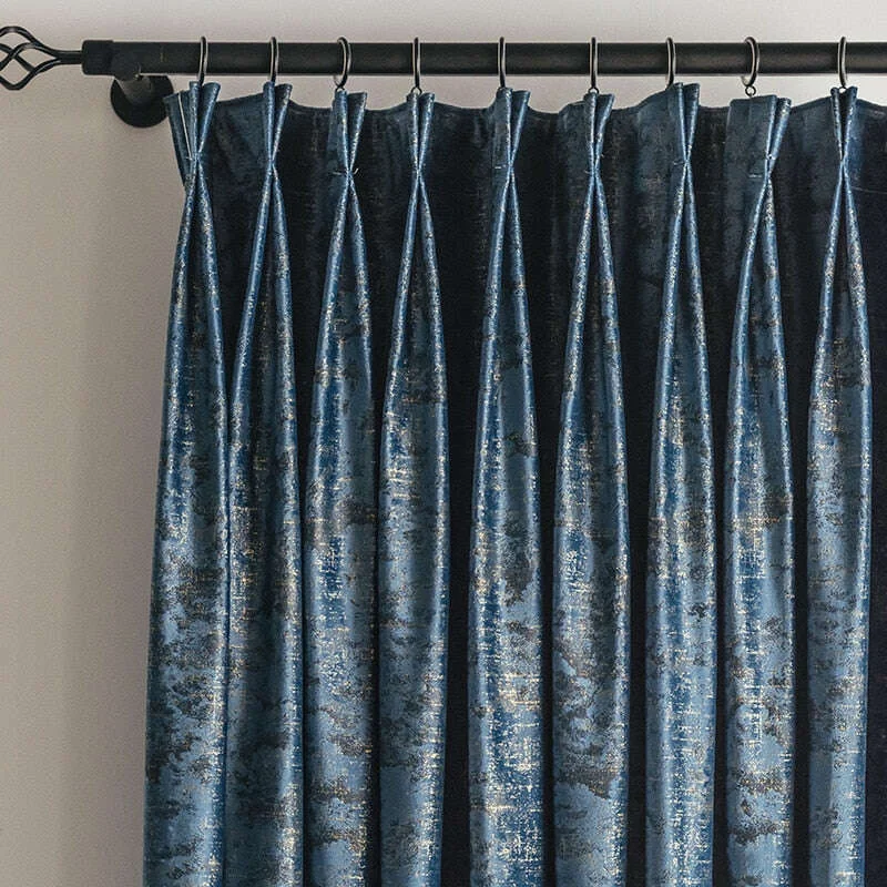 Ethan Modern Luxury Velvet Textured Curtains - Blue