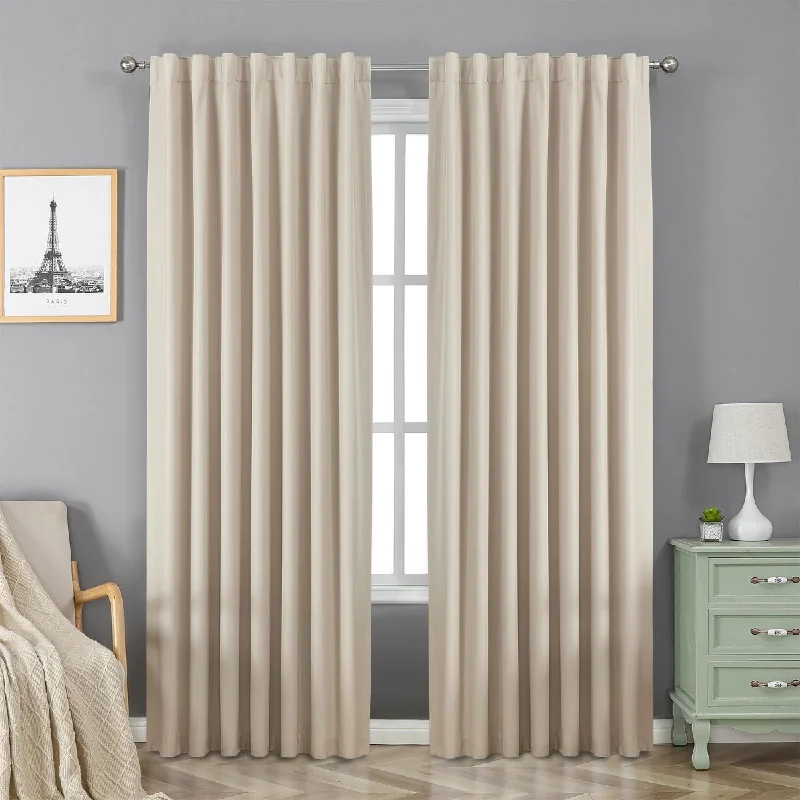 Joydeco 100% Blackout Curtains Natural Long for Bedroom Living Room - 2 Panels Set Burg Room Darkening Black Out Curtains for Bedroom Windows Back tab Rod Pocket