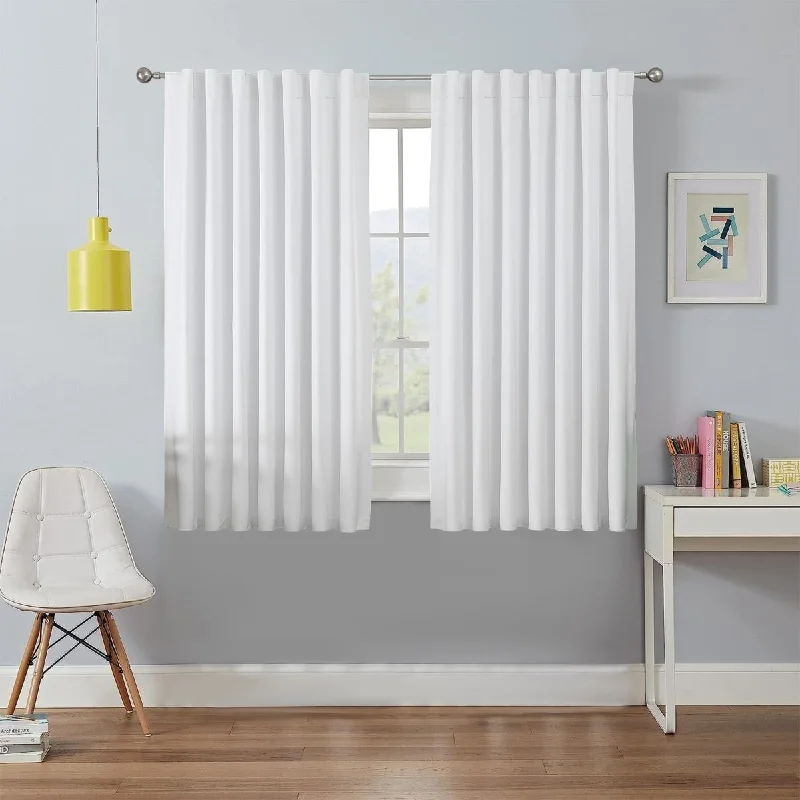 Joydeco 100% Blackout Curtains White Long for Bedroom Living Room - 2 Panels Set Burg Room Darkening Black Out Curtains for Bedroom Windows Back tab Rod Pocket