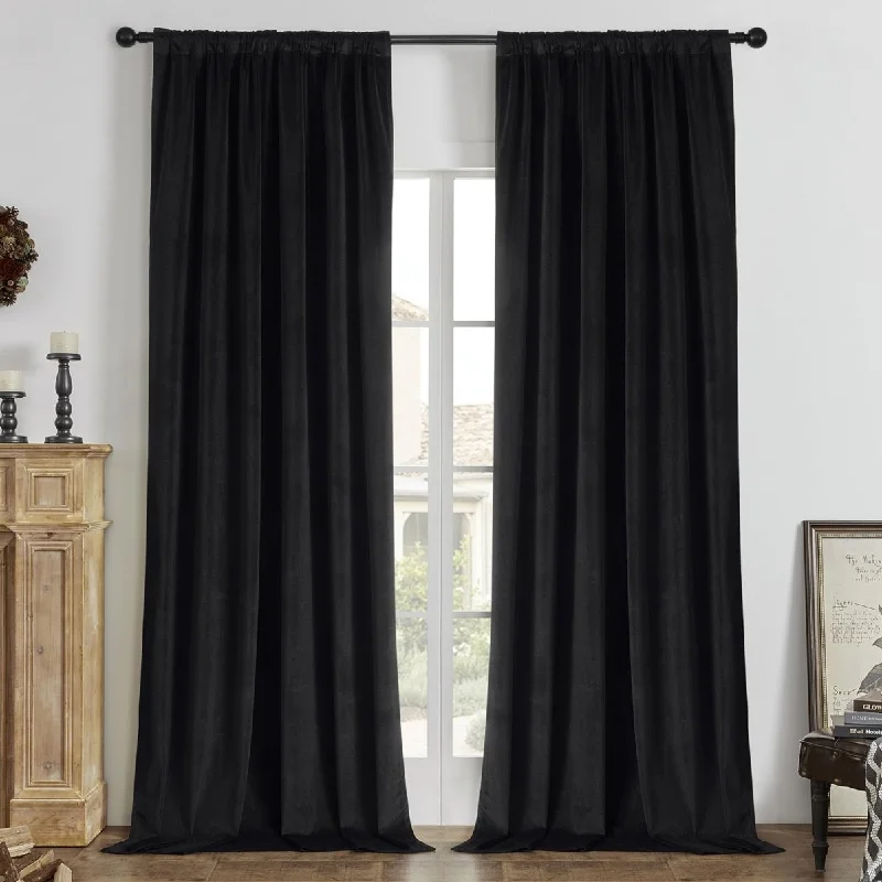 Joydeco Black 100% Blackout Curtains 84 Inch Length 2 Panels Set, Black Out Curtain for Bedroom Living Room, Luxury Heavy Duty Thermal Insulated Velvet Curtains Rod Pocket Back Tab