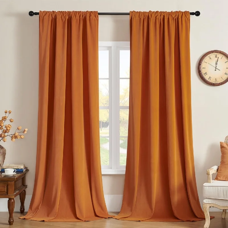 Joydeco Luxury Burnt Orange Velvet Blackout Curtains - 2 Panels, Thermal Insulated, Rod Pocket, Super Soft