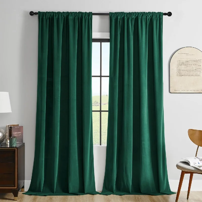 Joydeco Luxury Green Velvet Blackout Curtains - 2 Panels, Thermal Insulated, Rod Pocket, Super Soft