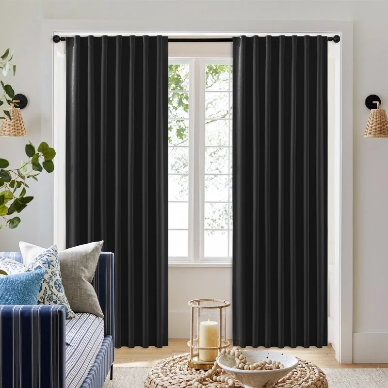 Joydeco Faux Linen 100% Blackout Solid Thermal Insulated Window Drapes Luxury Decor for Living Room