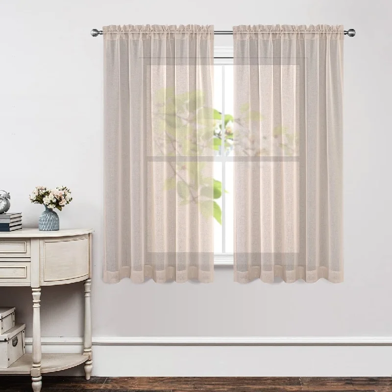 Joydeco Floral Embroidery linen Sheer Curtains - 2 Panels, Rod Pocket