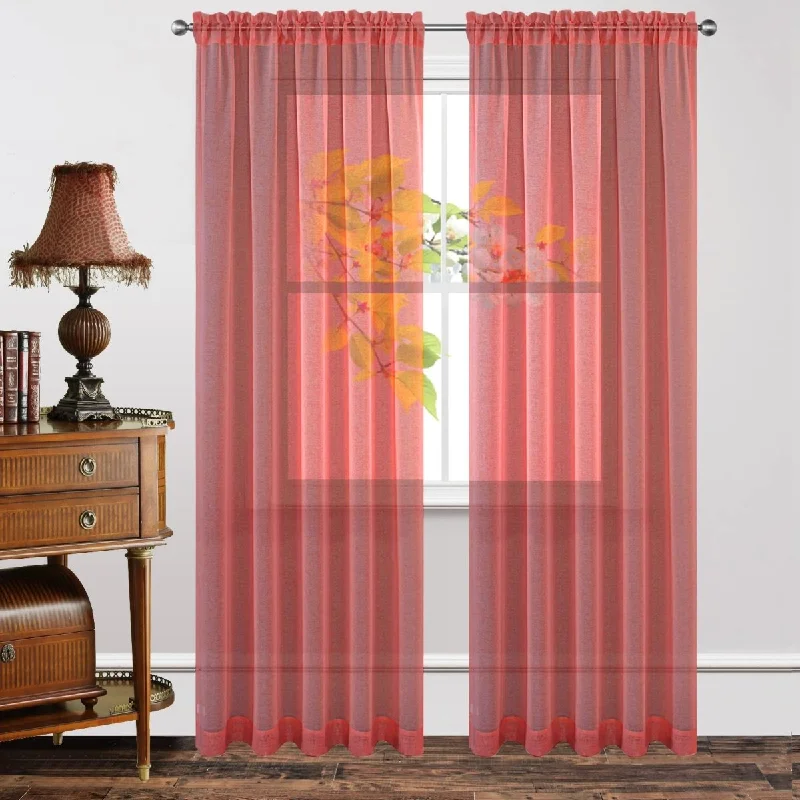 Joydeco Red Sheer Curtains - 2 Panels, Rod Pocket