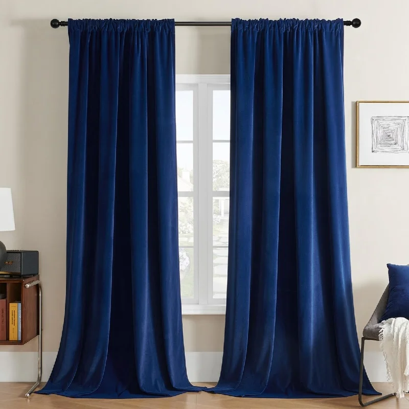 Joydeco Luxury Royal Blue Velvet Blackout Curtains - 2 Panels, Thermal Insulated, Rod Pocket, Super Soft