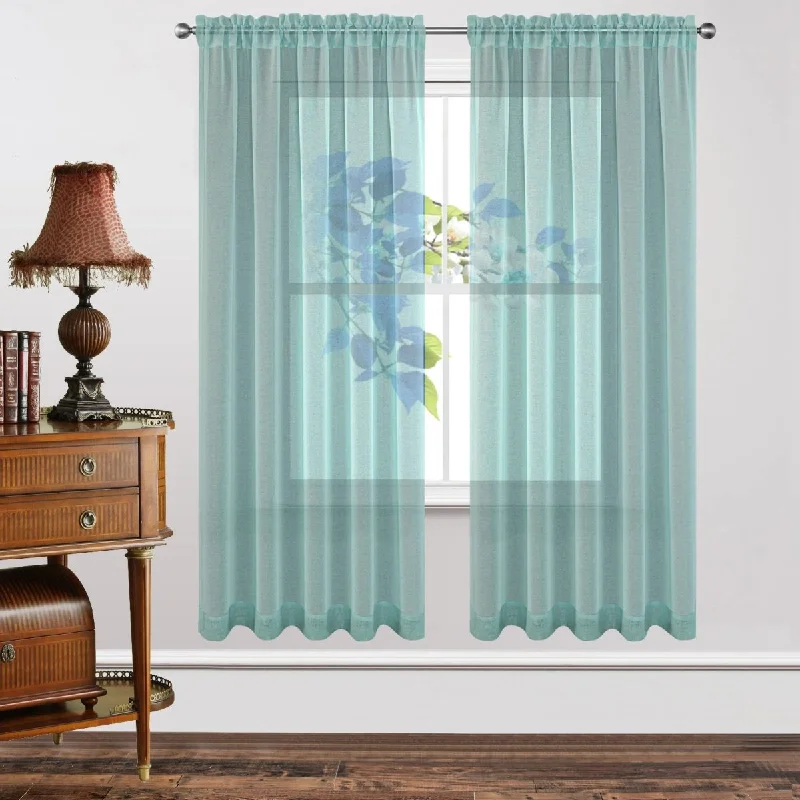 Joydeco Teal Blue Sheer Curtains - 2 Panels, Rod Pocket