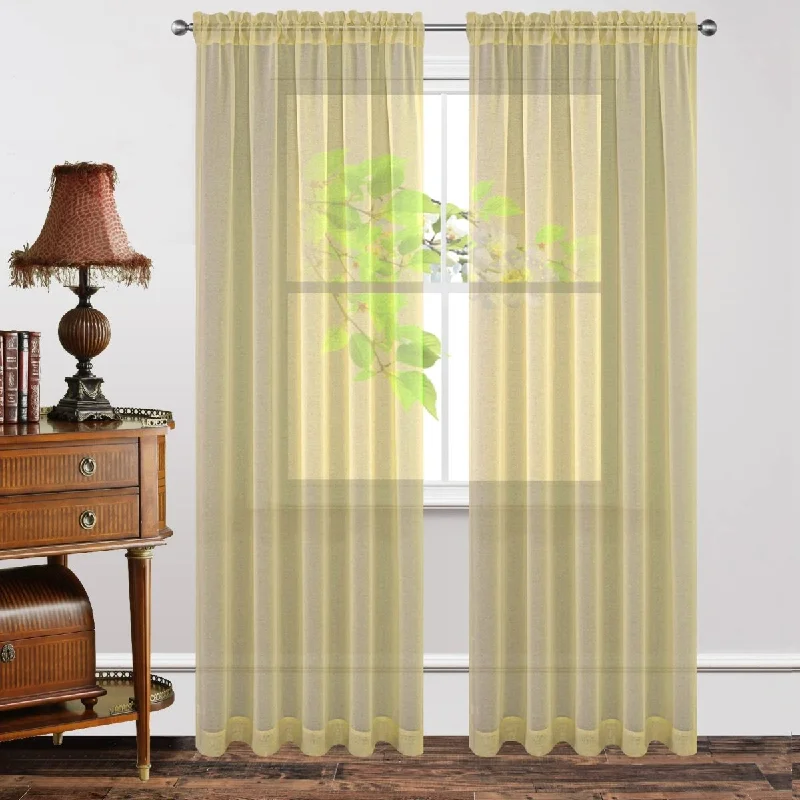 Joydeco Yellow Sheer Curtains - 2 Panels, Rod Pocket