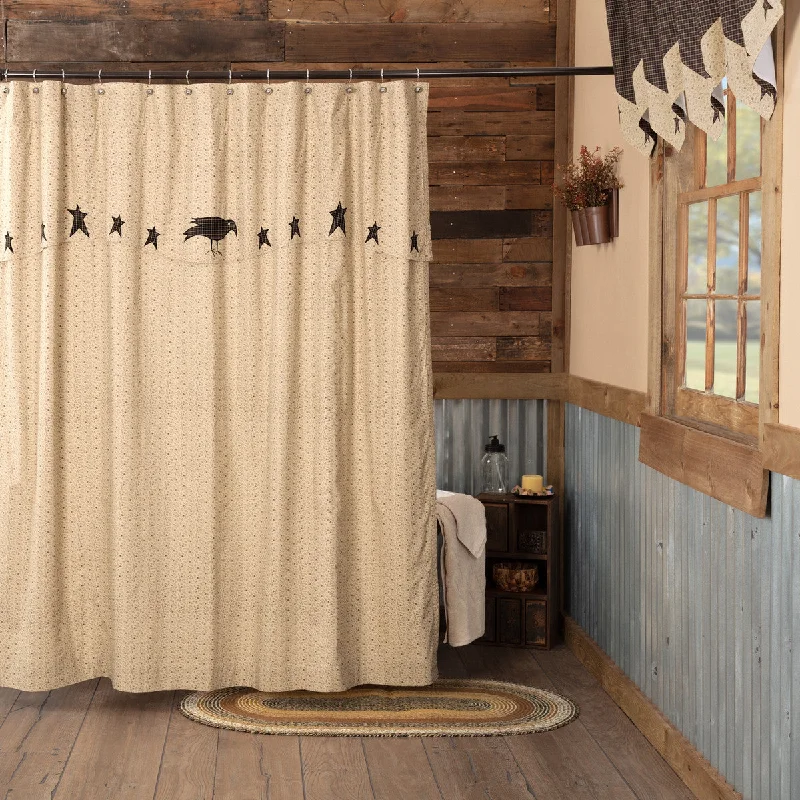 Kettle Grove Shower Curtain with Attached Applique Crow and Star Valance 72x72