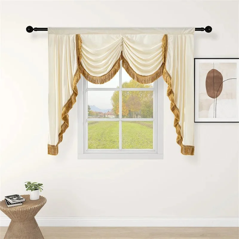 Mila Classic Plain Velvet  With Fringe Lace Valance - Beige