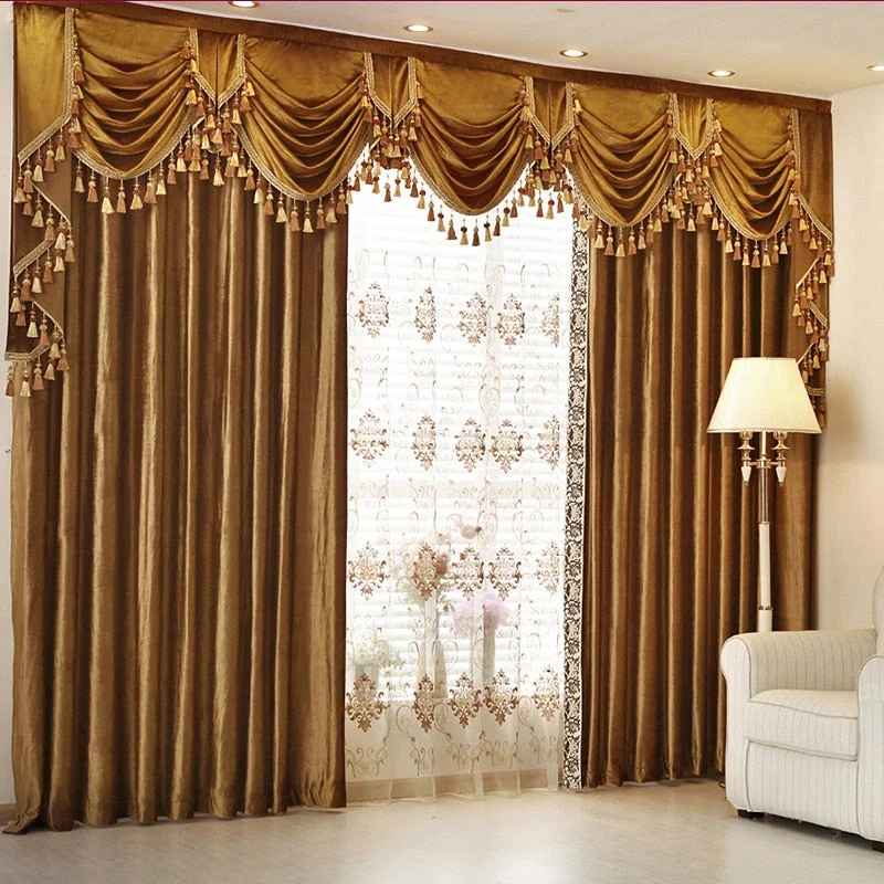 Mila Luxury Italian Velvet Valance- Golden Brown