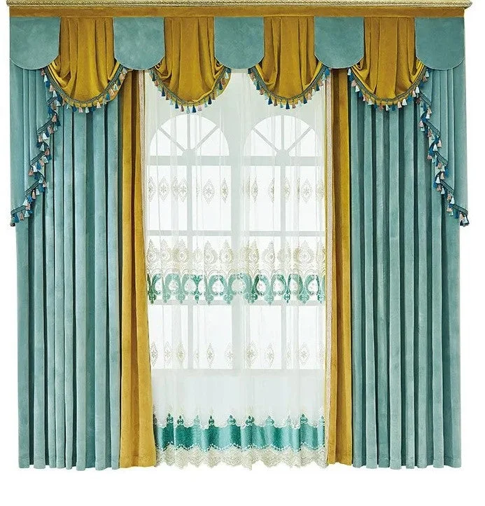 Mila Modern Plain Velvet Valance - Yellow Aqua