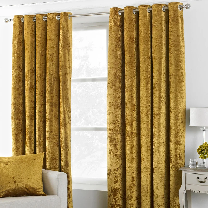 Verona Crushed Velvet Eyelet Curtains Ochre