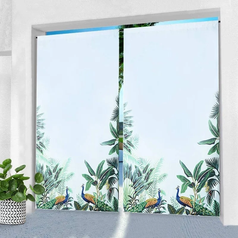 Pro Space 50"x 84" Outdoor Curtains Peacock with Palm Tree Printed Waterproof Rod (1 Panel ) - 50"x84"