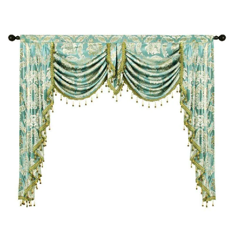 Rémy European Jacquard Flower and Leaves Valance - Blue